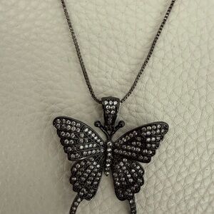 Elegant Black Butterfly Pendant Necklace
